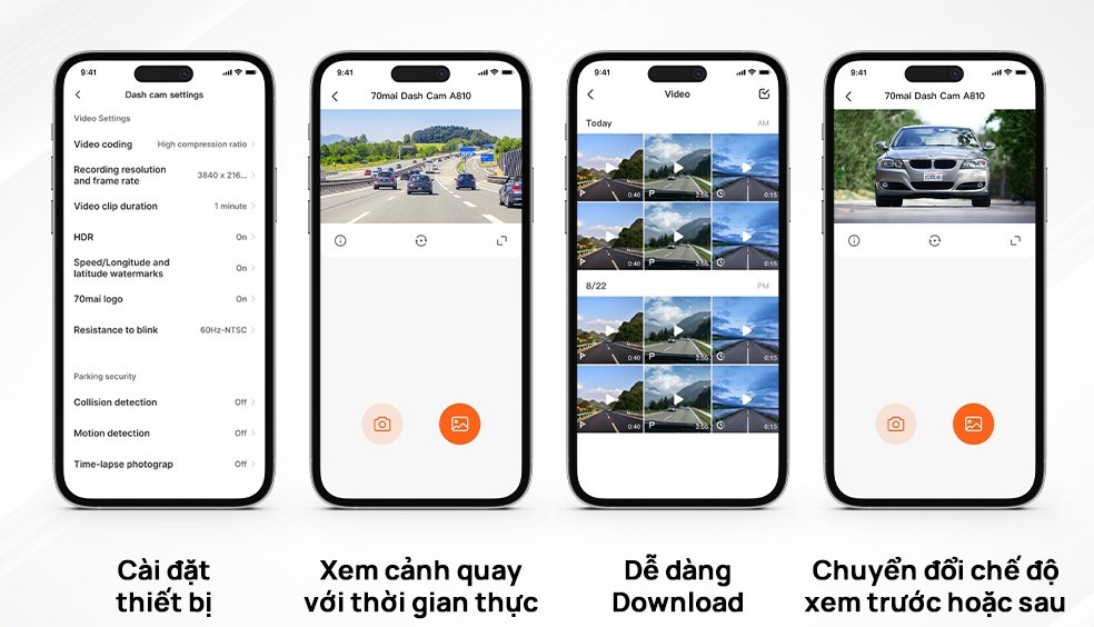 70mai A810 kết nối App đơn giản