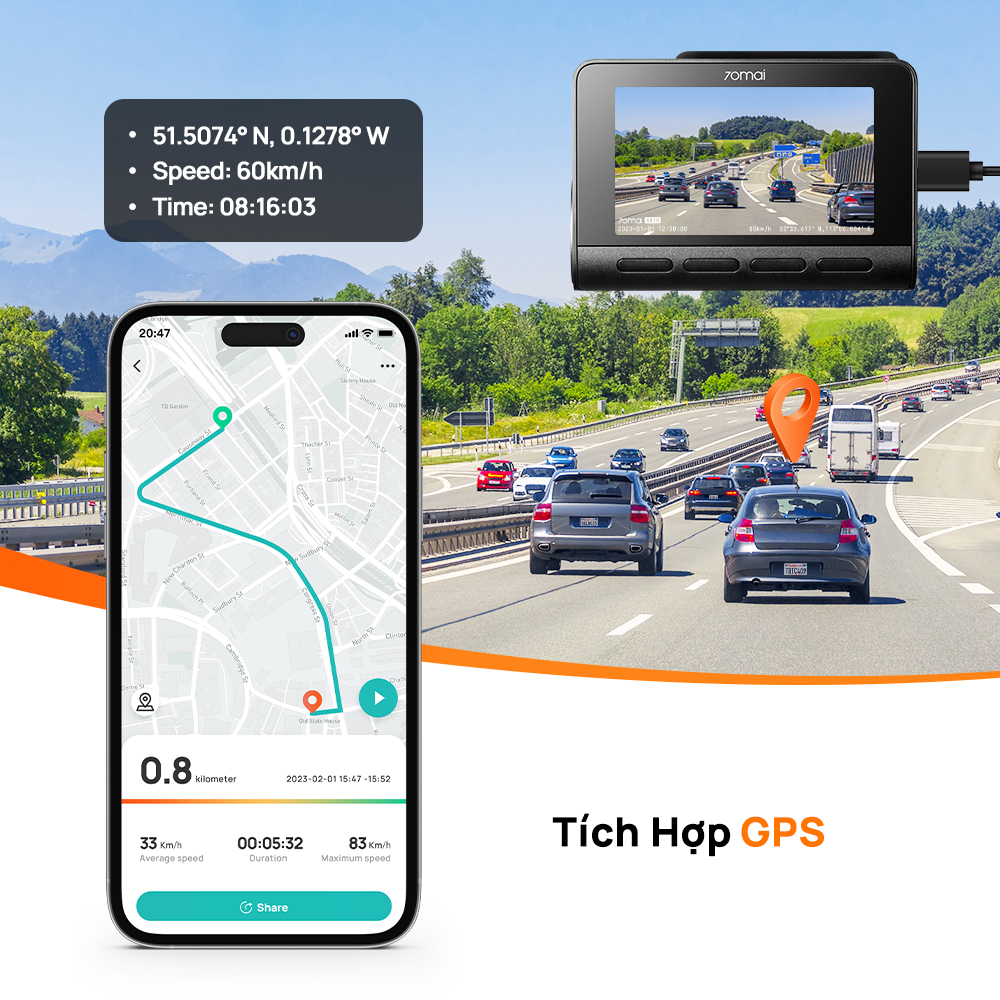 70mai A810 tích hợp GPS