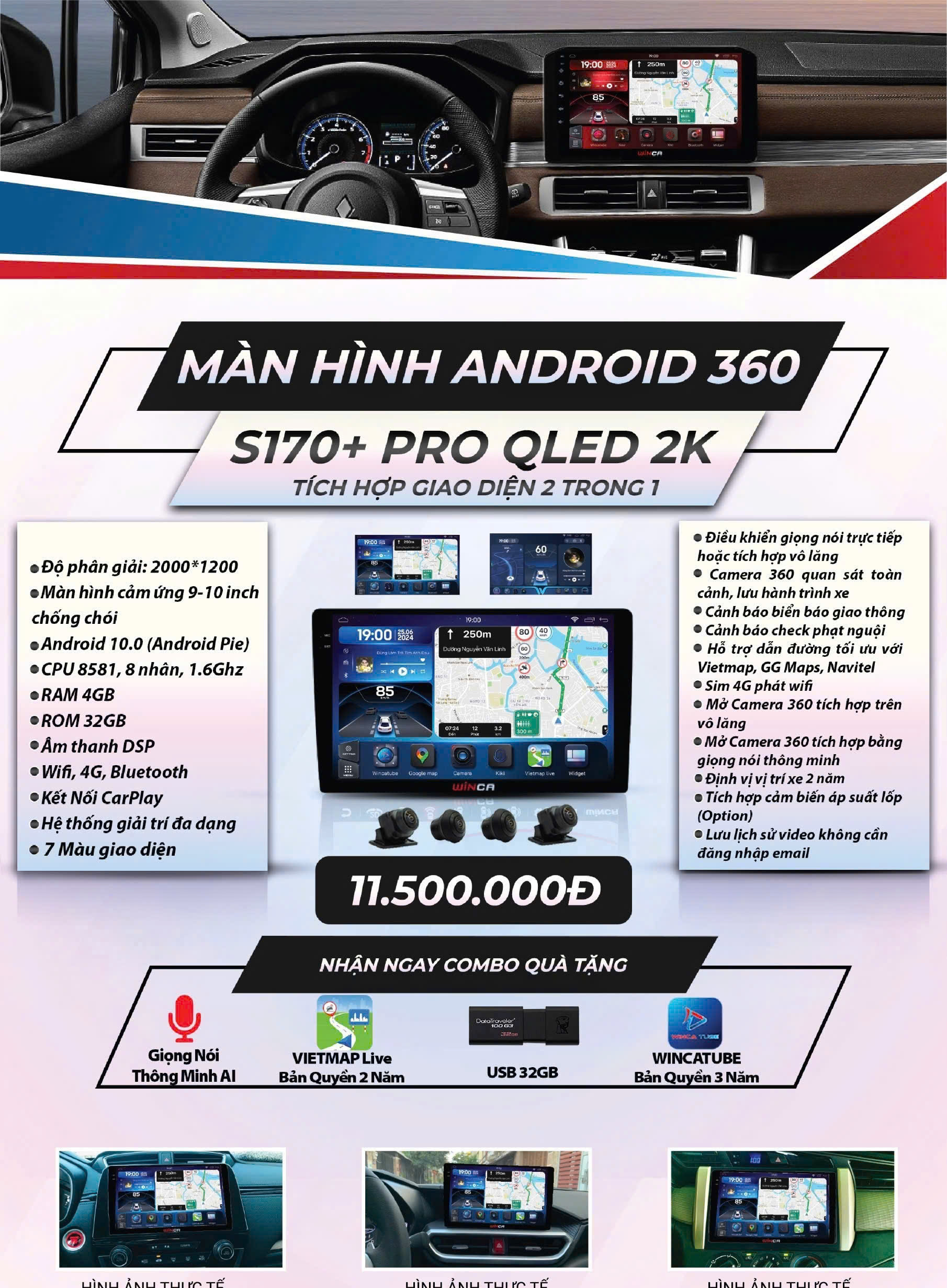 Màn Hình Android Winca S170+ PRO QLED 2K 360 - ĐỘ XE TRẦN TÙNG